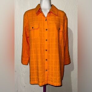 Karen Scott Women's Buttoned Down Blouse V-Neck Orange Top Collared Size XL